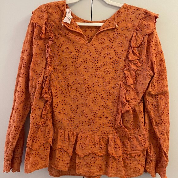The Great. Orange Ruffle Eyelet Top size 3 (medium/large) - Picture 6 of 7